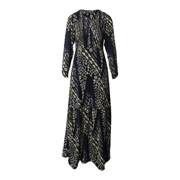 Ba&Sh Printed Long Sleeve Maxi Dress in Navy Blue Polyester
